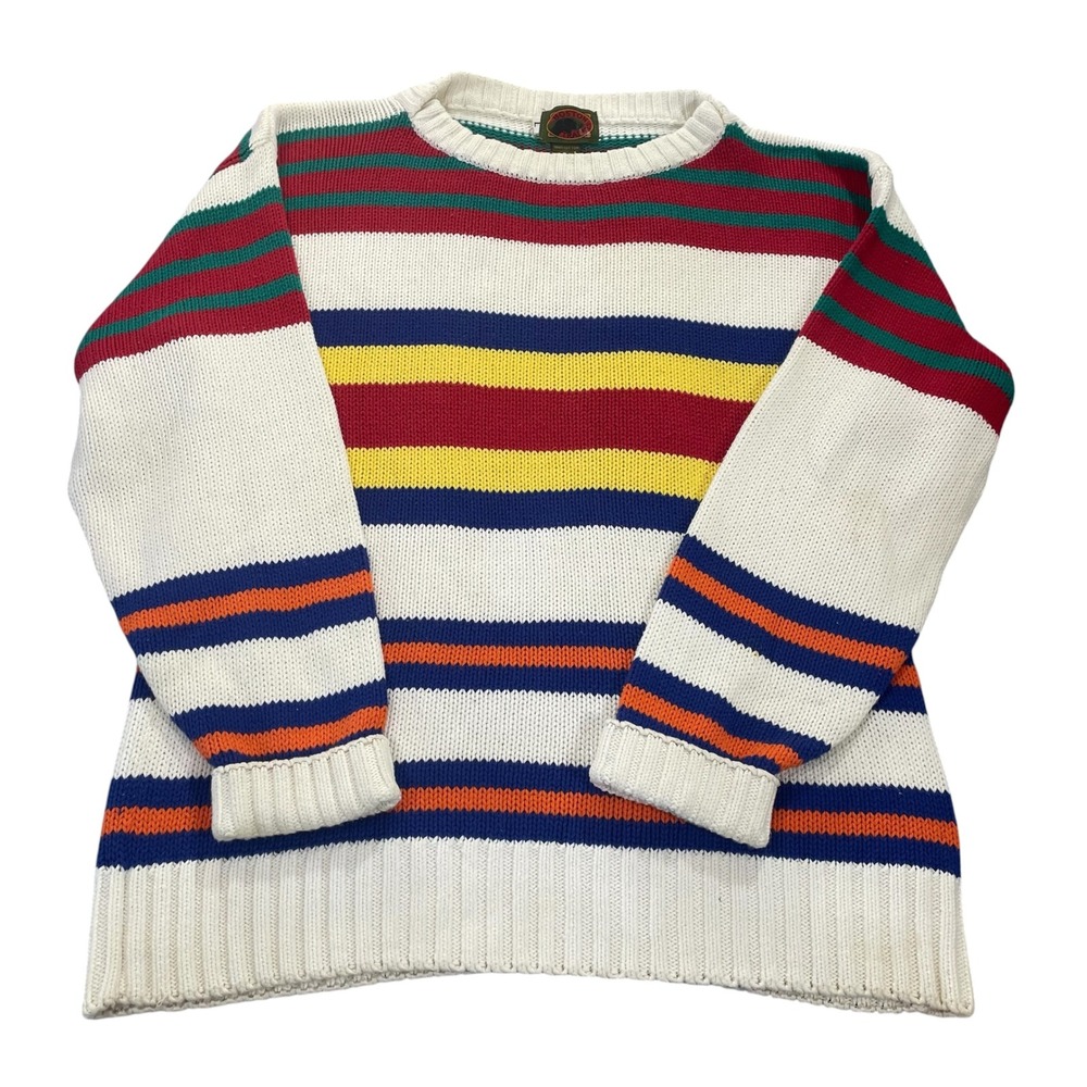 Boston Traders Vintage 90s Mens Large Striped Cotton Knit Sweater Crewneck
